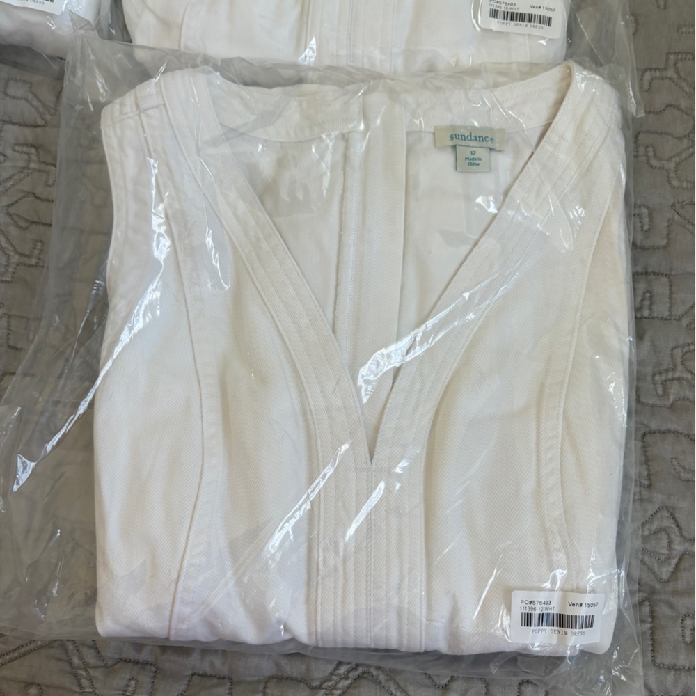 SUNDANCE Catalog NWT ‘Poppy’ Denim Jean Midi Belted Dress in White Size 12 - Picture 4 of 13